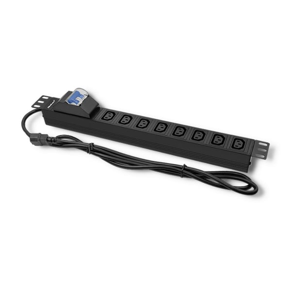 Qoltec PDU-jatkojohto ylikuormitussuojalla 19" räkille | 1U | 10A | 8xIEC C13 | C16-sulake | 2m