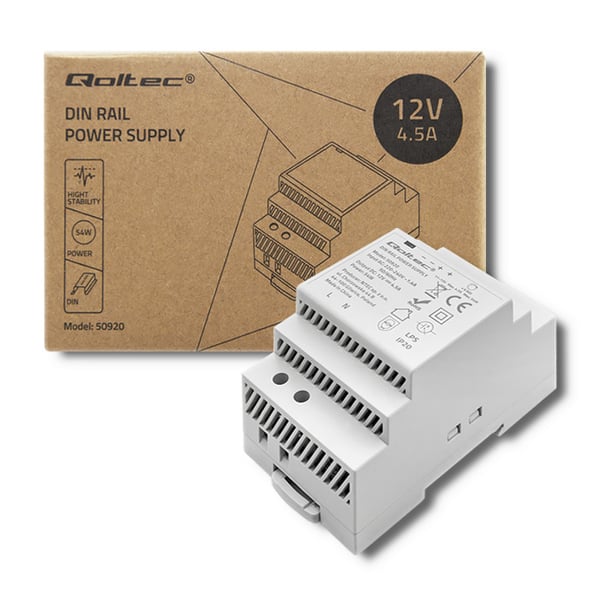 Qoltec DIN-skinnenetspænding | 54W | 12V | 4,5A | grå