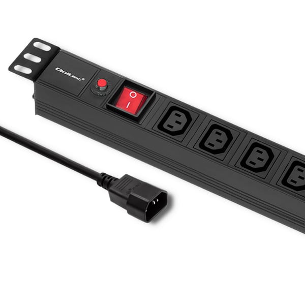 Qoltec PDU-stikdosenmodul med overbelastningsbeskyttelse til 19" RACK | 1U | 10A | 8xIEC C13 | 2m