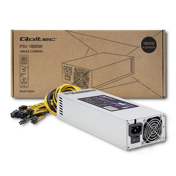 Qoltec PCI-E 1800W strømforsyning 80 Plus Platinum til dataminering