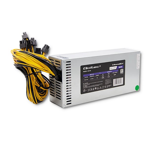 Qoltec PCI-E 1800W strømforsyning 80 Plus Platinum til dataminering