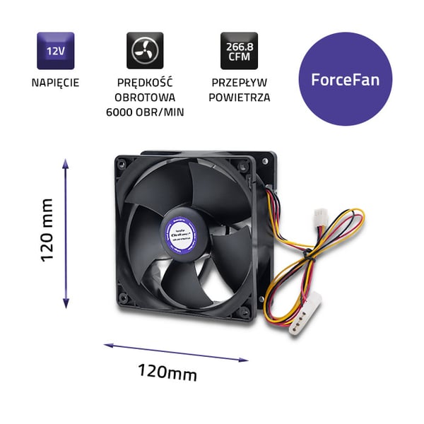 Qoltec ForceFan 6000 RPM-fläkt 120 mm 12V
