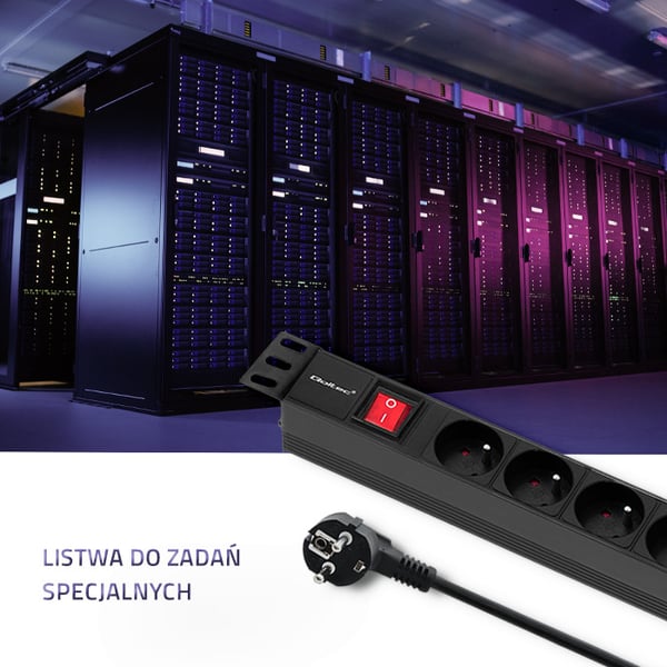 Qoltec PDU-grenuttag til 19'' RACK 1U 16A 6x FRENCH 2m