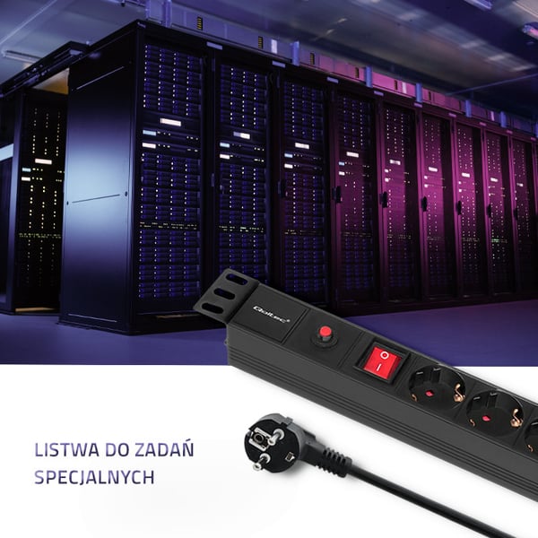 Qoltec PDU-stikdosenudtag med overbelastningsbeskyttelse til 19" RACK | 1U | 16A | 6xSCHUKO | 2m