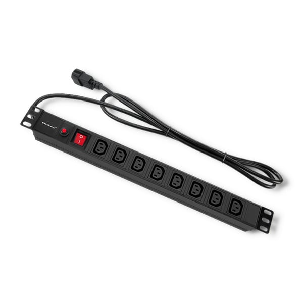 Qoltec PDU-stikdosenmodul med overbelastningsbeskyttelse til 19" RACK | 1U | 10A | 8xIEC C13 | 2m