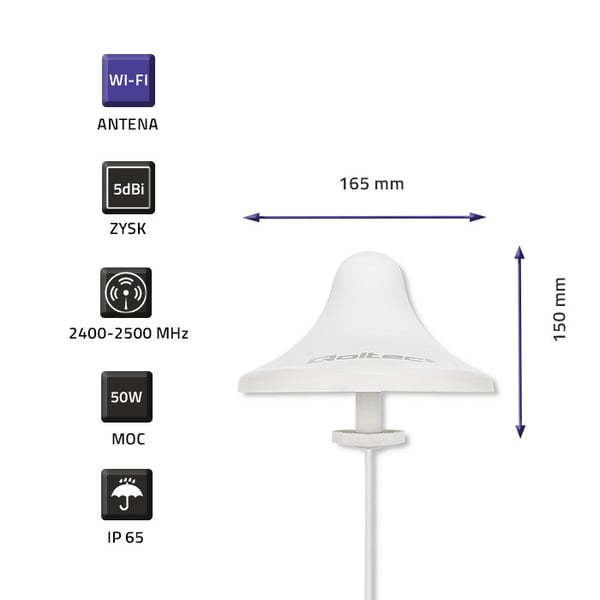 Qoltec Wi-Fi-antenne 2,4/2,5 GHz rundstrålende 5 dBi intern
