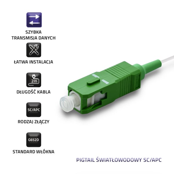 Qoltec fiberoptisk pigtail SC/APC singelmode 9/125 G652D 2m