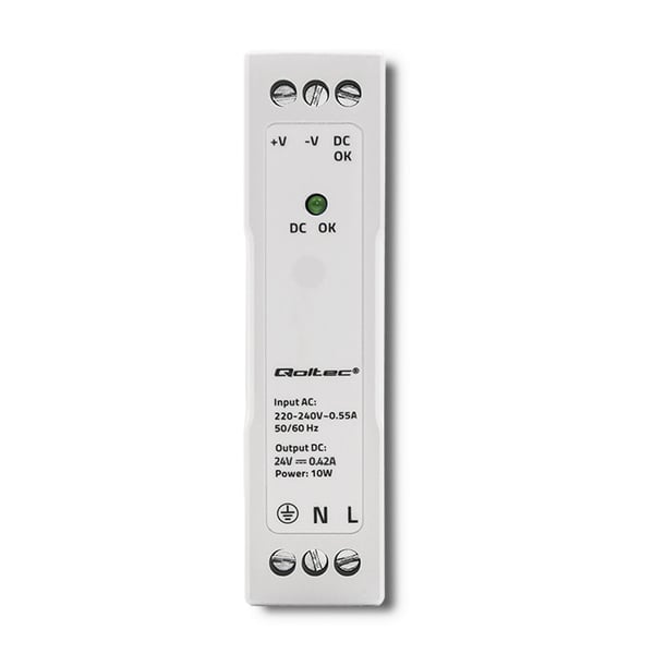 Qoltec DIN-skinne netledning 10W 24V 0,42A hvid smal