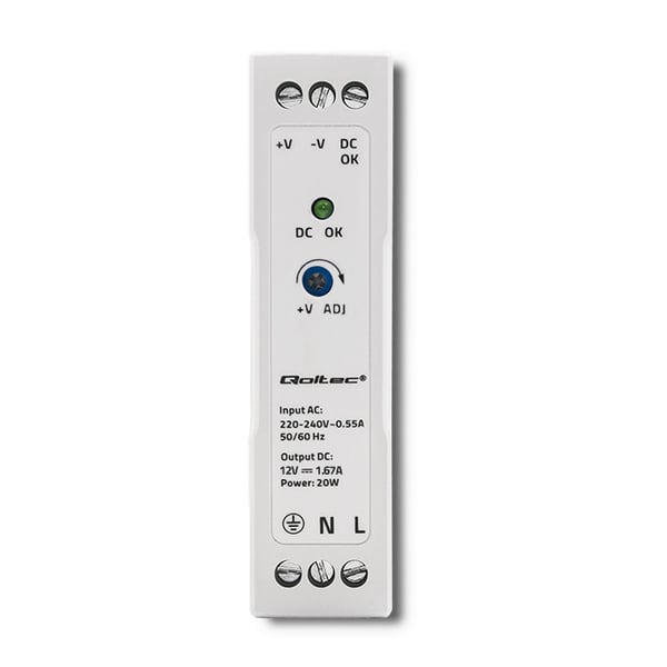 Qoltec DIN-skinnestrømforsyning 20W 12V 1,67A hvid smal