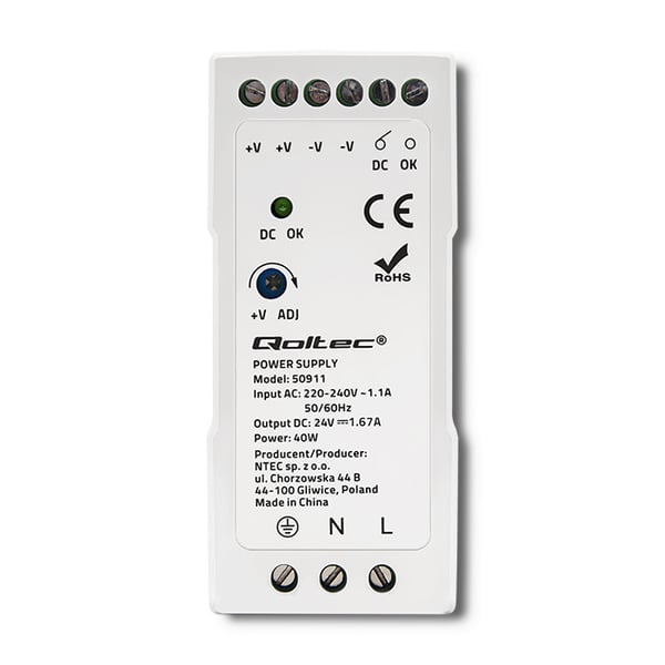 Qoltec DIN-skinne strømforsyning 60W 12V 5A hvid smal