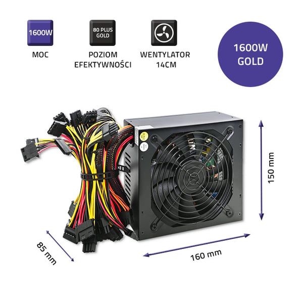 Qoltec ATX-virtalähde 1600W | 80 Plus Gold | Tiedonlouhinta