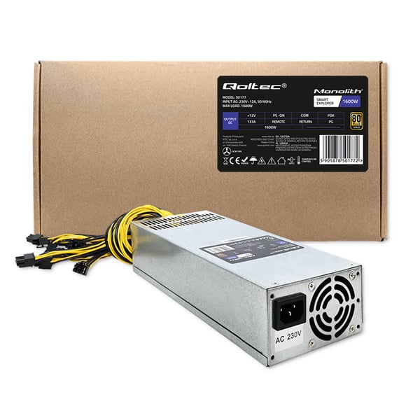 Qoltec PCI-E Smart 1600W virtalähde | 80 Plus Gold | Tiedonlouhinta