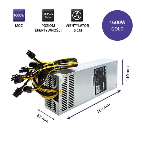 Qoltec PCI-E Smart 1600W virtalähde | 80 Plus Gold | Tiedonlouhinta