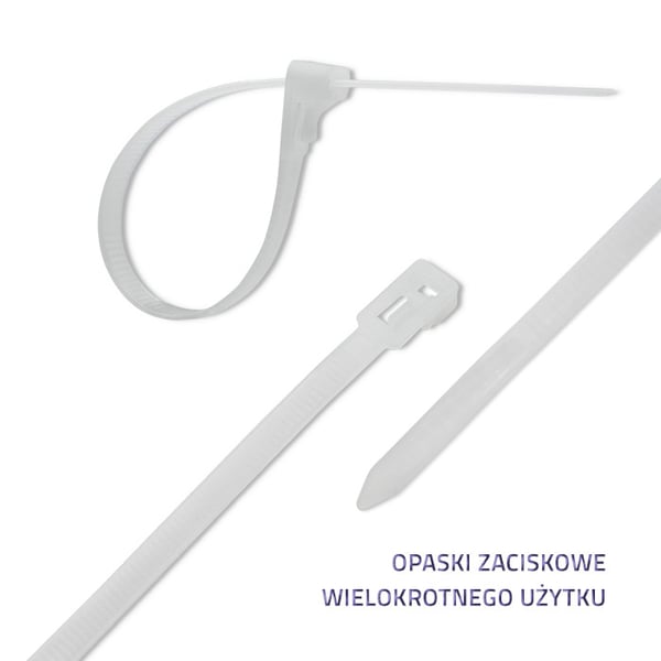 Qoltec återanvändbara buntband 4,8x200mm nylon66 UV vit