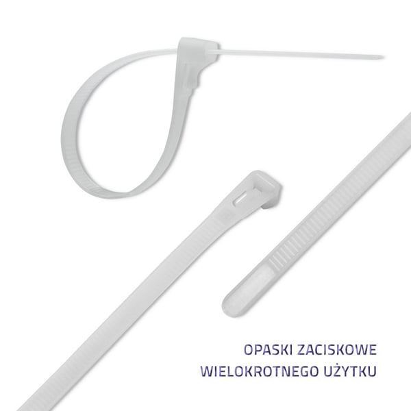 Qoltec genbrugelige kabelbånd 7,2x450mm nylon66 UV hvid