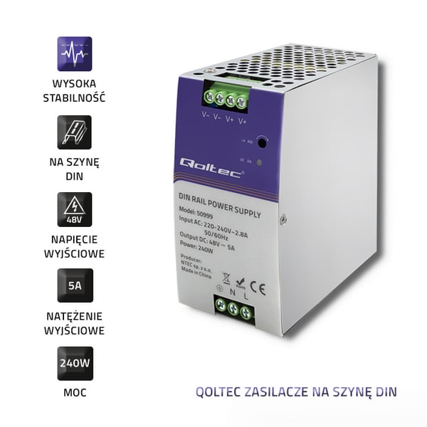 Qoltec industriel DIN-skinnestrømforsyning 240W 48V 5A