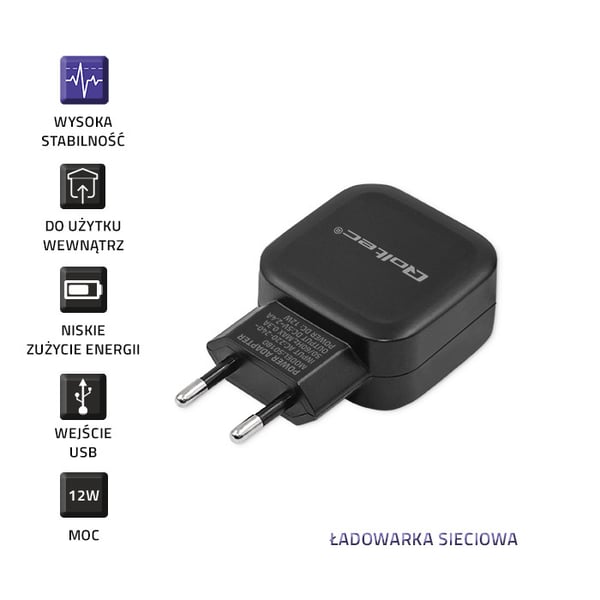 Qoltec vægglader 12W 5V 2.4A USB