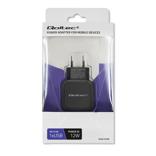 Qoltec vægglader 12W 5V 2.4A USB