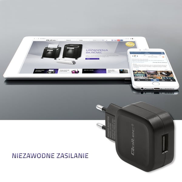 Qoltec vægglader 12W 5V 2.4A USB