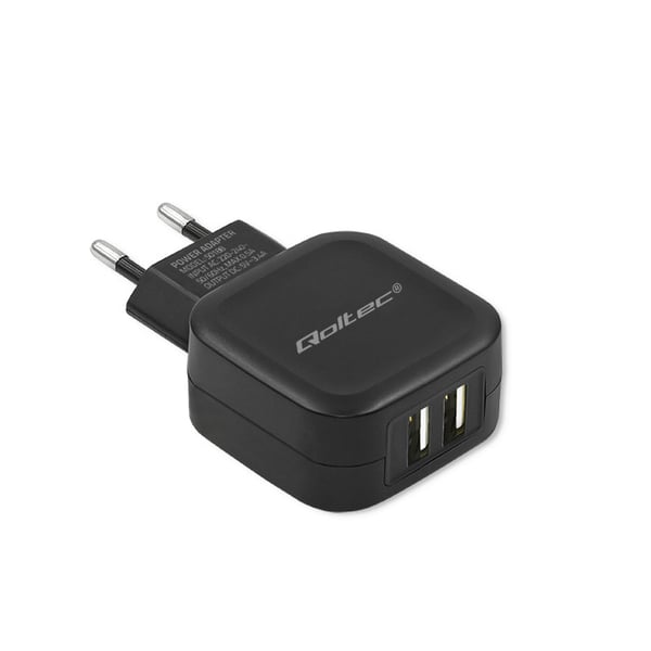 Qoltec Seinälaturi 17W | 5V | 3.4A | 2xUSB + USB Type-C -kaapeli