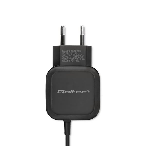 Qoltec Seinälaturi 17W | 5V | 3.4A | USB + Micro USB