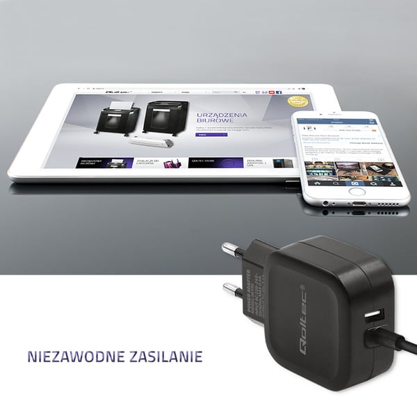 Qoltec vægglader 17W 5V 3,4A USB og USB Type-C