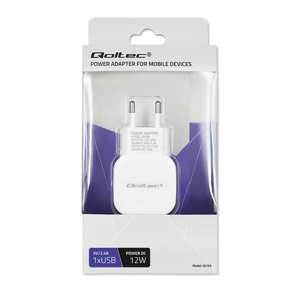 Qoltec vægglader 12W 5V 2,4A USB