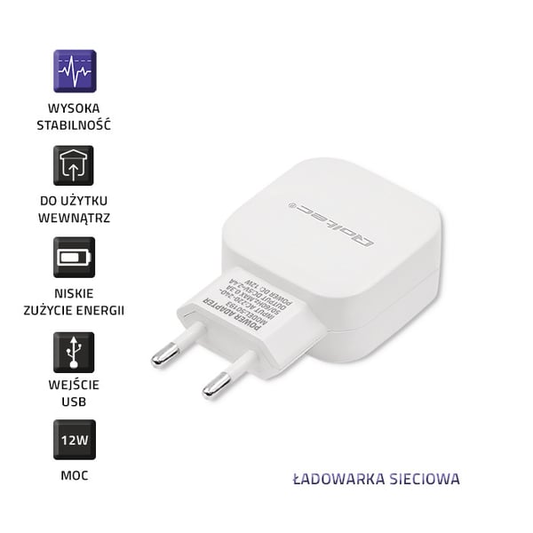 Qoltec vægglader 12W 5V 2,4A USB