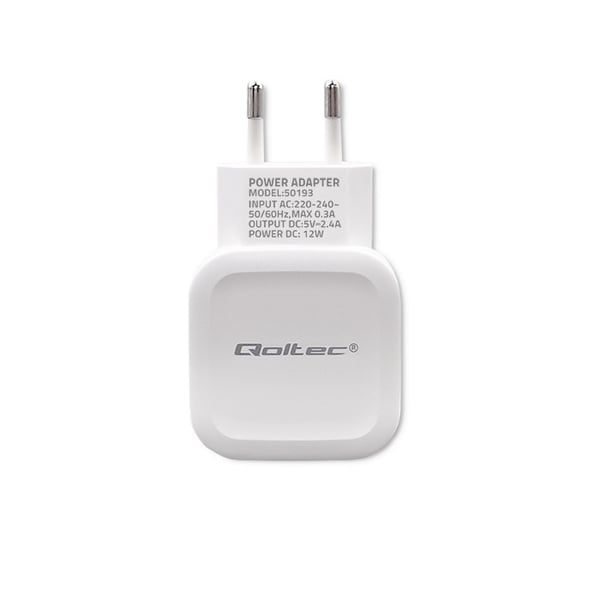 Qoltec vægglader 12W 5V 2,4A USB