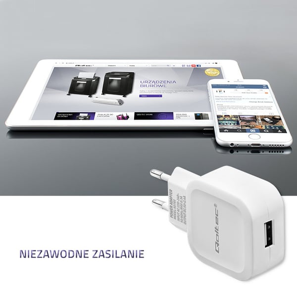 Qoltec vægglader 12W 5V 2,4A USB