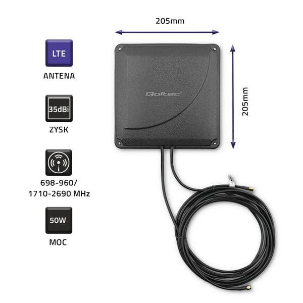 Qoltec 4G LTE DUAL MIMO boosterantenne 35 dBi 50W 2x SMA-stik