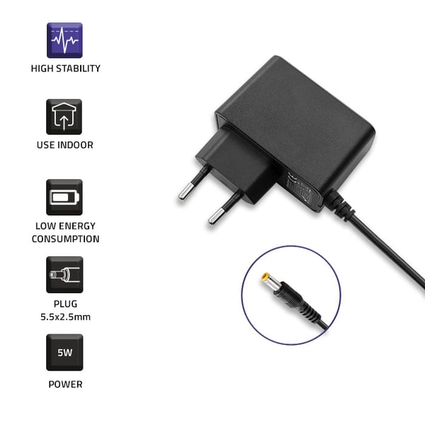 Qoltec netadapter 5W 5V 1A 5,5x2,5 mm