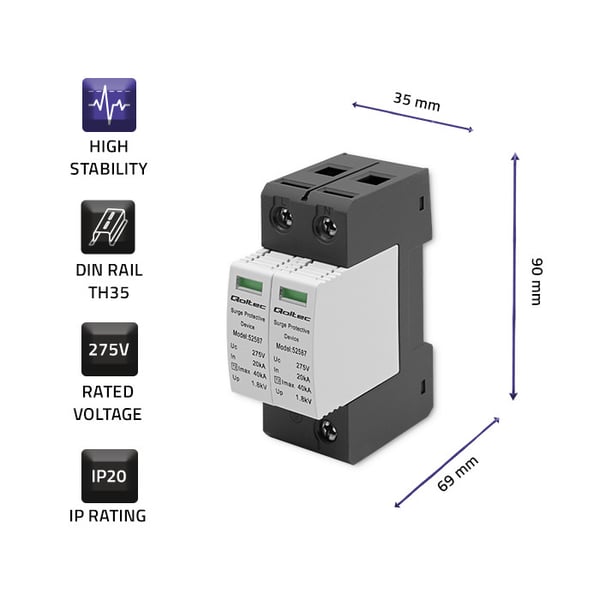 Qoltec AC-overspenningsbeskyttelse 2P 275V T2 C