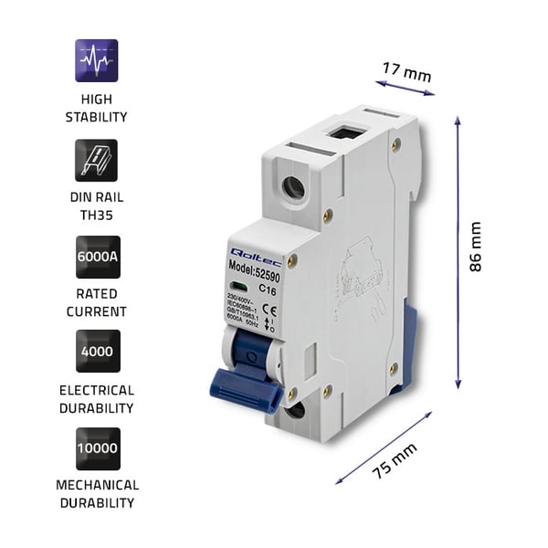 Qoltec C16 sikring AC 16A 1P