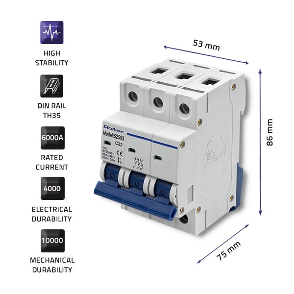 Qoltec C32 sikring AC 32A 3-polet