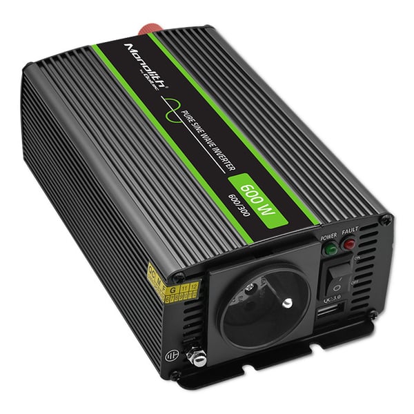 Qoltec Monolith spänningsomvandlare 300W 600W 24V till 230V ren sinus