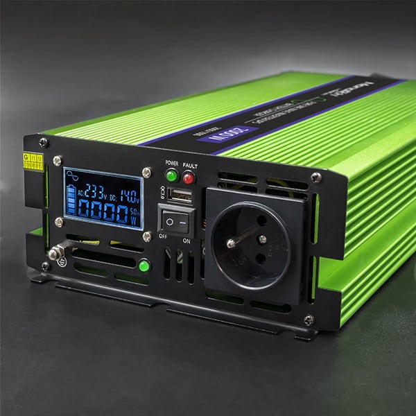 Qoltec Monolith spændingsomvandler batteriopladning UPS 1000W 2000W 12V til 230V ren sinus LCD