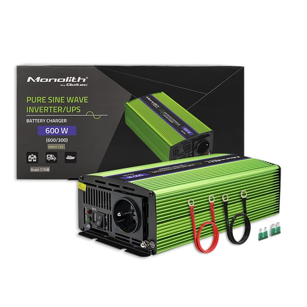 Qoltec Monolith spændingsomvandler batteriladning UPS 300W 600W 12V til 230V ren sinus