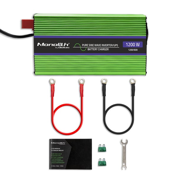 Qoltec Monolith spændingsomformer batterilader UPS 600W 1200W 12V til 230V ren sinusbølge
