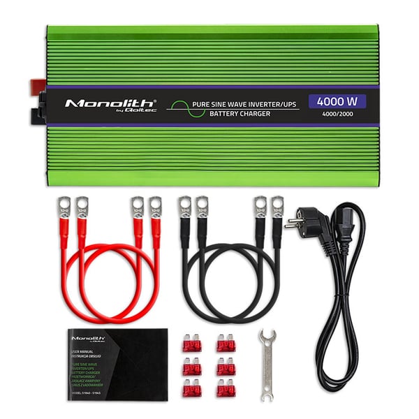 Qoltec Monolith spændingsomformer batterilader UPS 2000W 4000W 12V til 230V ren sinus LCD
