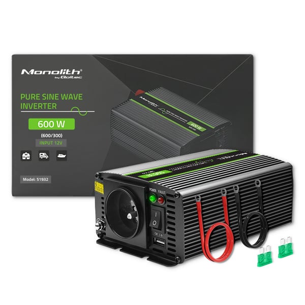 Qoltec Monolith spänningsomvandlare 300W 600W 12V till 230V ren sinus