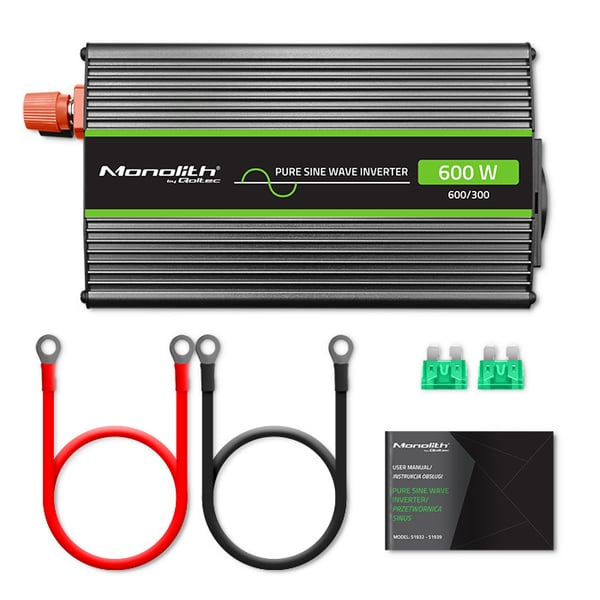 Qoltec Monolith spänningsomvandlare 300W 600W 12V till 230V ren sinus