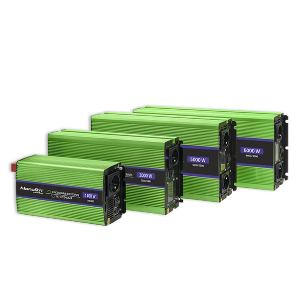 Qoltec Monolith spänningsomvandlare 3000W 6000W 12V till 230V ren sinus LCD batteriladdning UPS