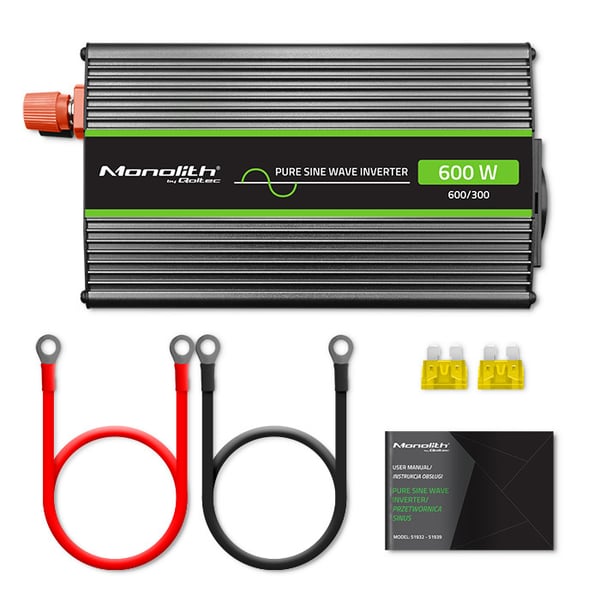Qoltec Monolith spänningsomvandlare 300W 600W 24V till 230V ren sinus