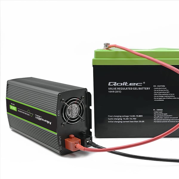 Qoltec Monolith -jännitemuunnin | 1000 W | 2000 W | 12 V - 230 V | Puhdas sinusjännitteinen