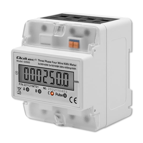 Qoltec trefasig elektronisk mätare DIN-skena 400V LCD 4P