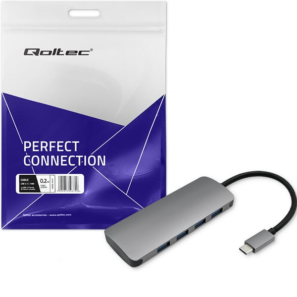 Qoltec Hub-adapter USB-C 3.1 5-i-1 med 4x USB 3.0 och DC