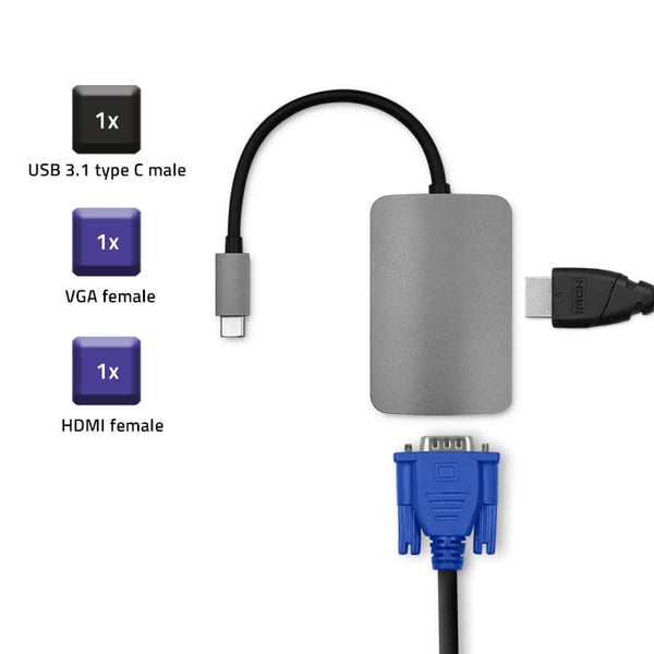 Qoltec Hub-adapter USB-C 3.1 2-i-1 | HDMI 4K | VGA