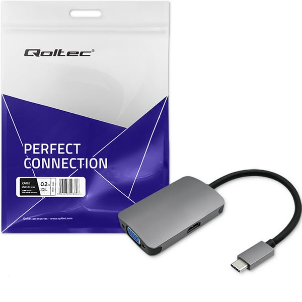 Qoltec Hub-adapter USB-C 3.1 2-i-1 | HDMI 4K | VGA