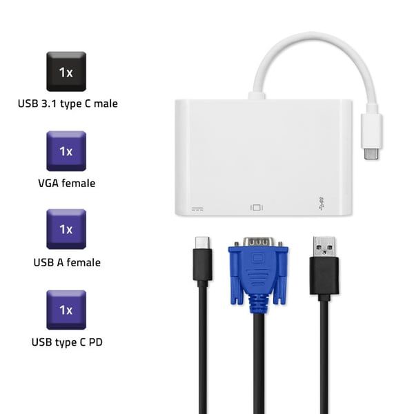 Qoltec Hub-adapter USB-C 3.1 3in1 med USB 3.0, VGA och USB-C 3.1 PD 92W